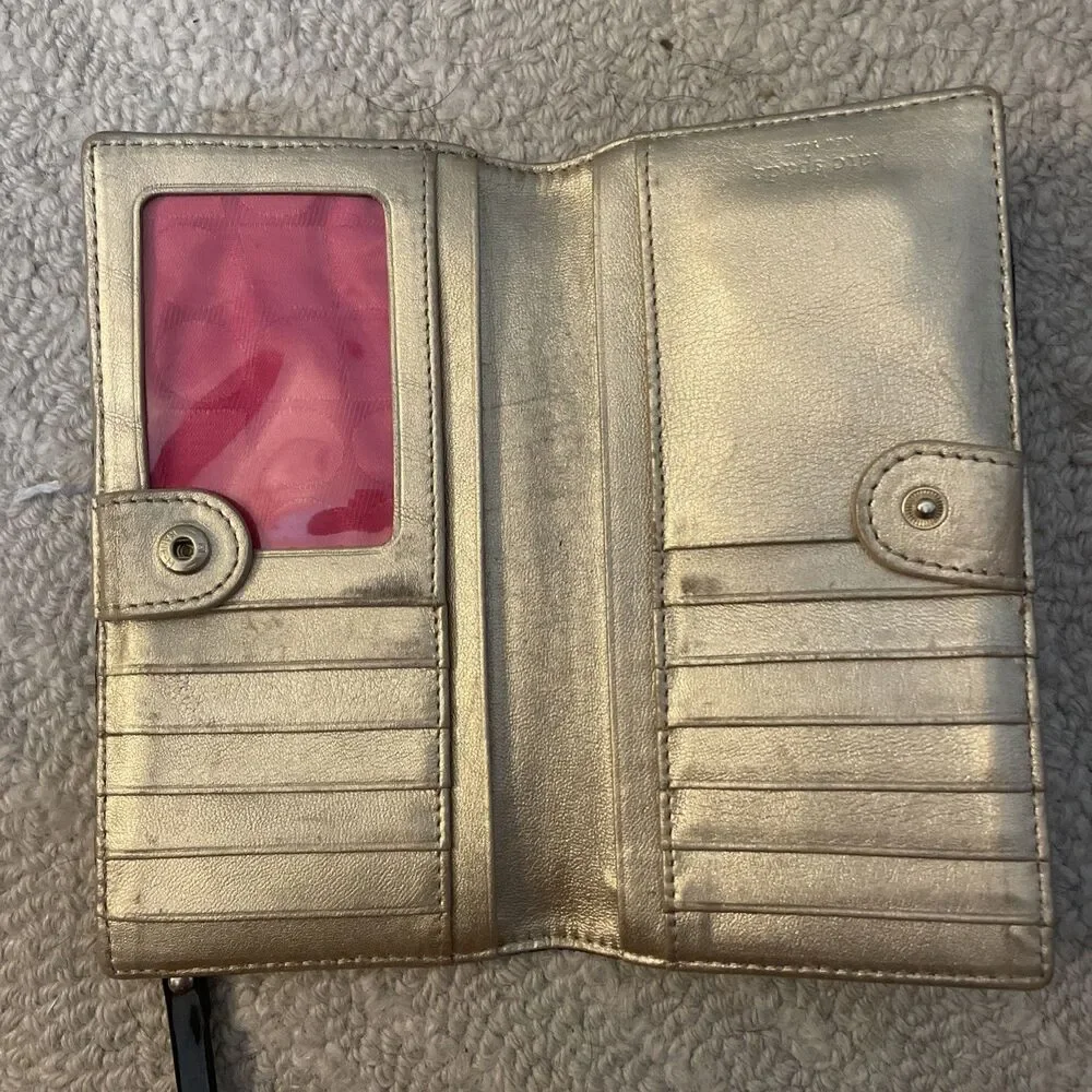 Vintage Kate Spade Black Patent Leather Embossed Logo Continental Flap Wallet
